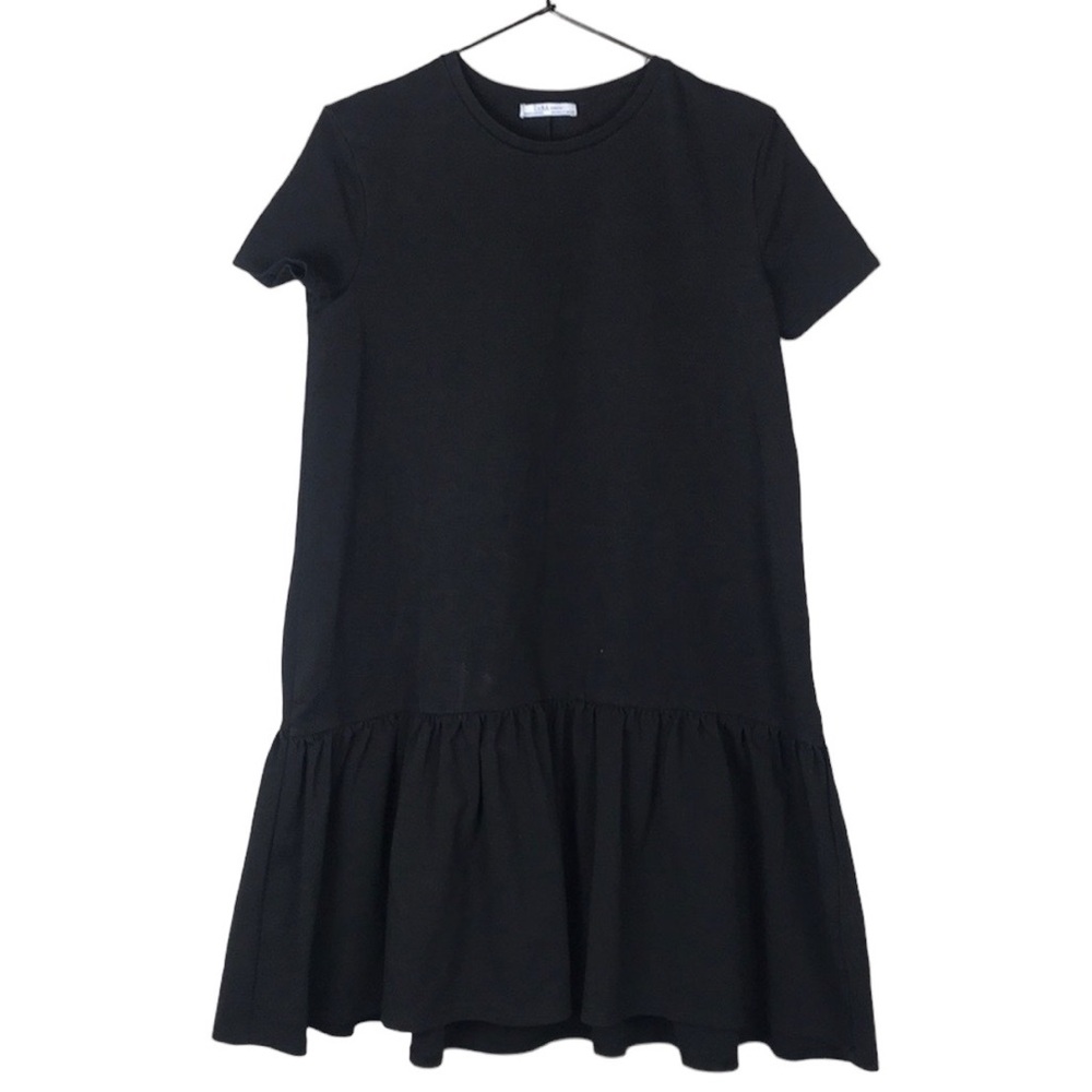 Zara black ruffle trim tee dress